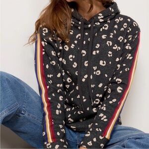 Evereve Black Leopard Hoodie with Multicolor Stripes